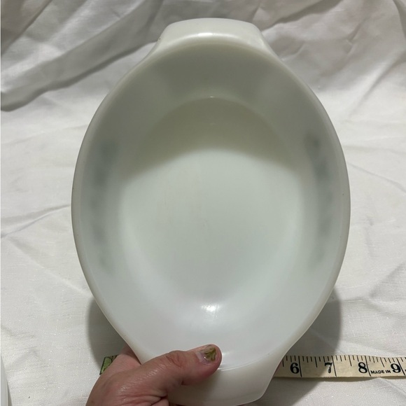 Fire King White Casserole Dish with Green Floral Design - Picture 5 of 6